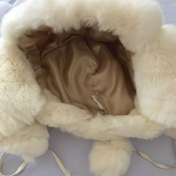 Ivory Genuite Rabbit Fur Hat Ushanka, Handmade Luxurious Winter Fashion